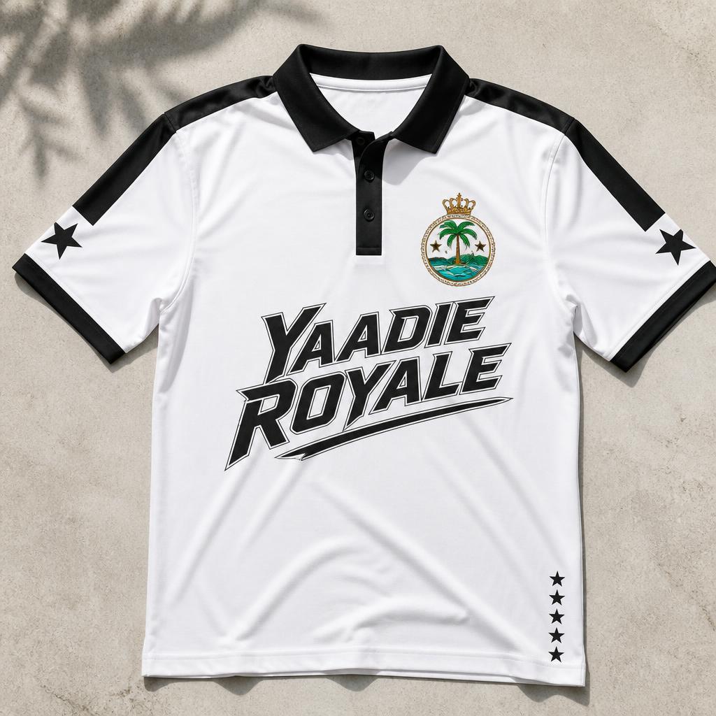 Yaadie Royale white and black performance sport polo with crest