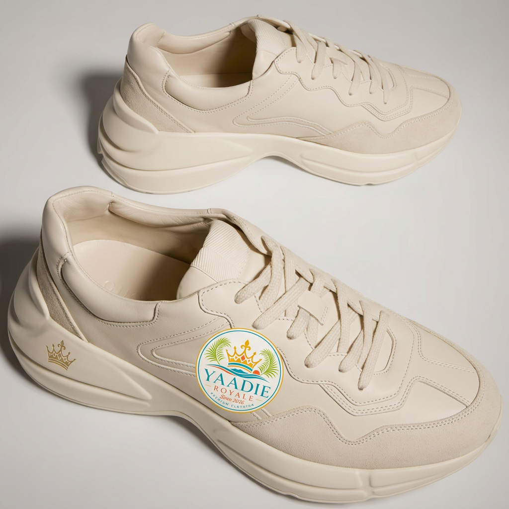 Yaadie Royale cream sculpted sneaker with crest logo
