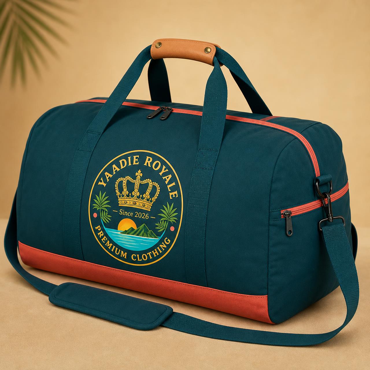 Yaadie Royale teal weekender duffel bag with crest logo