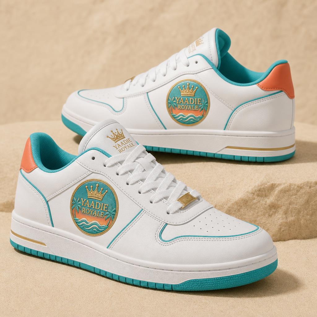 Yaadie Royale men's white court sneaker with crest logo