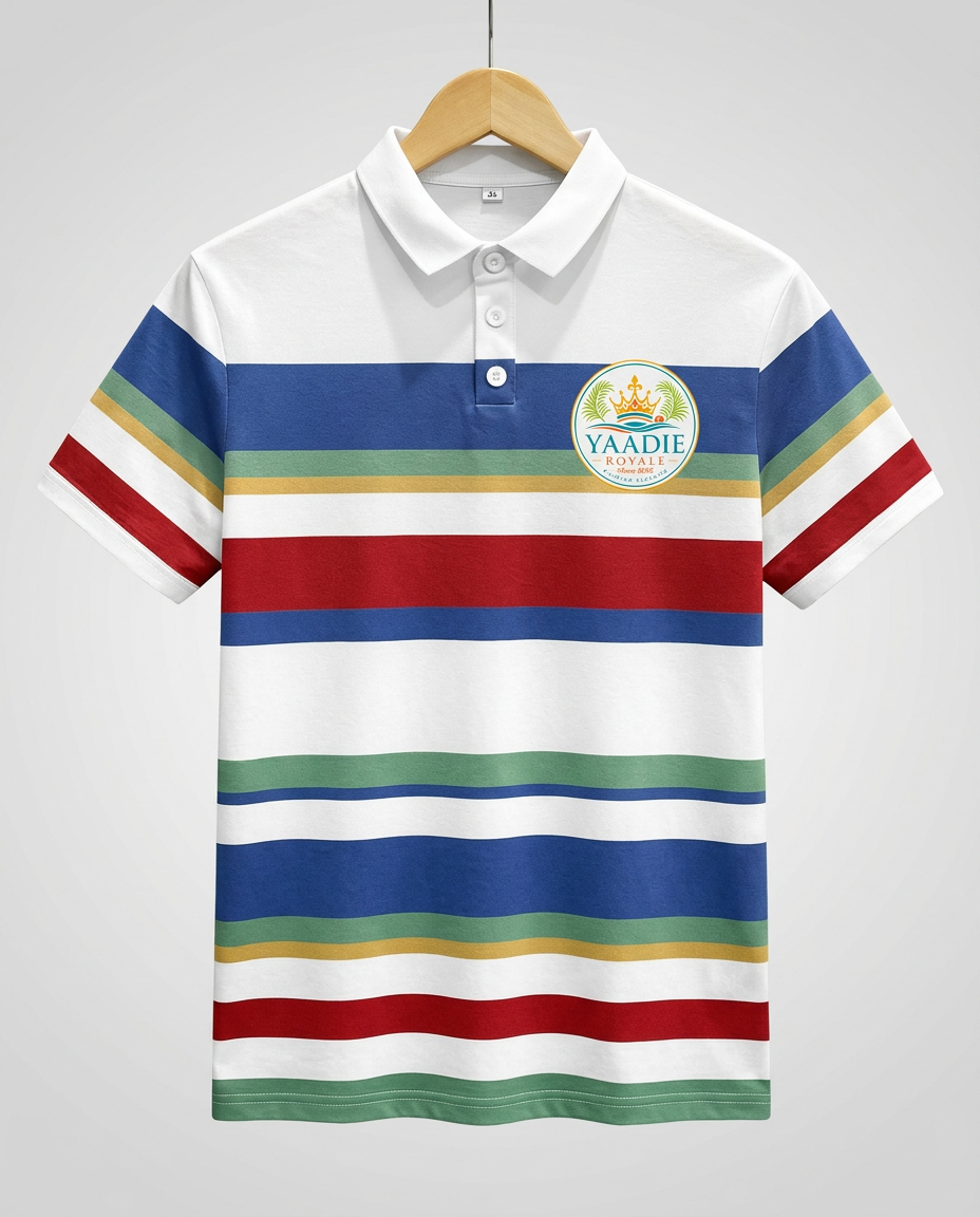 Yaadie Royale white multi-stripe polo