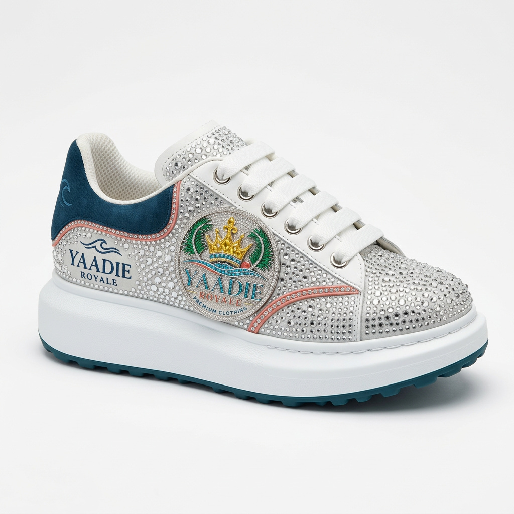 Yaadie Royale silver crystal platform sneaker with crest logo