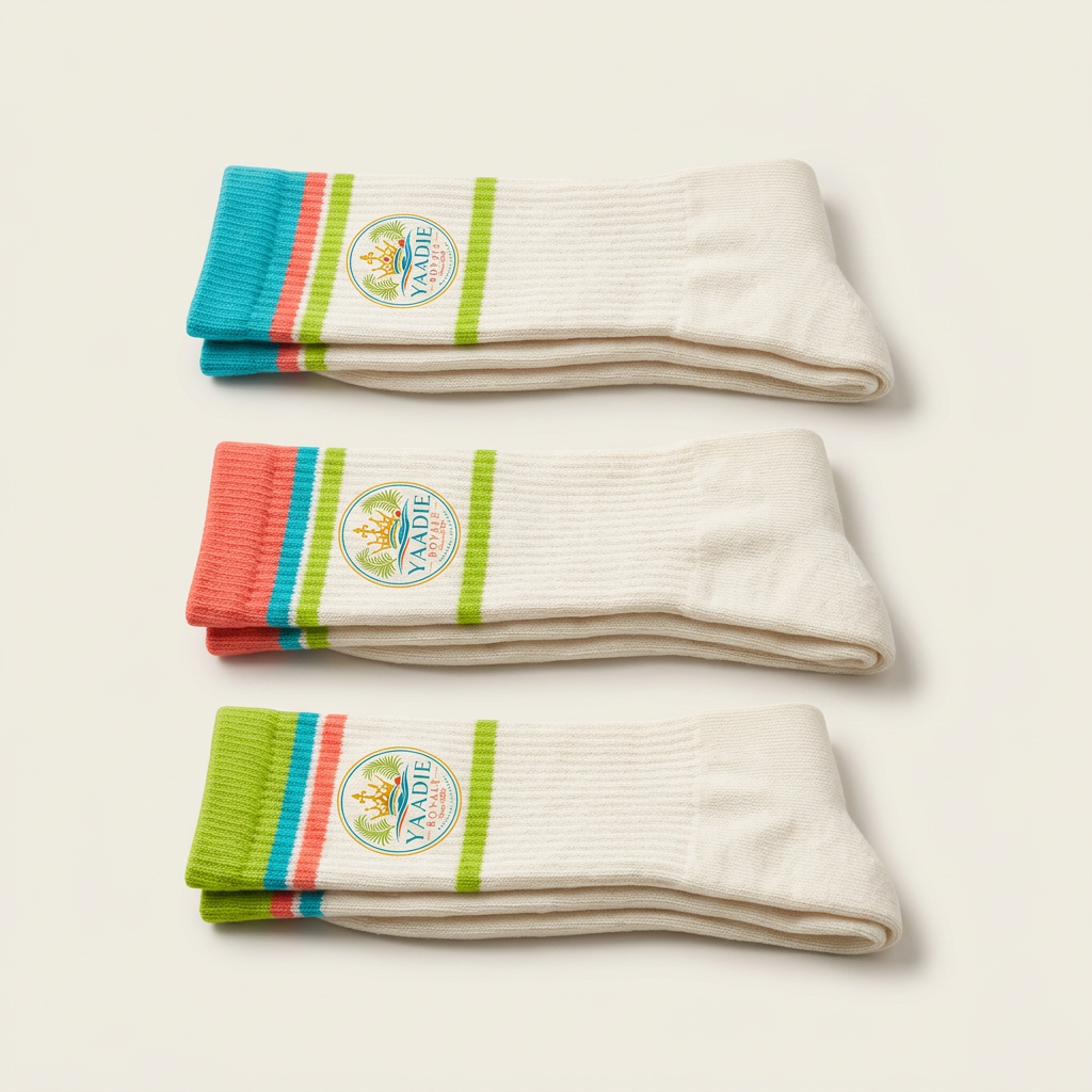 Three pairs of Yaadie Royale crew socks with striped cuffs