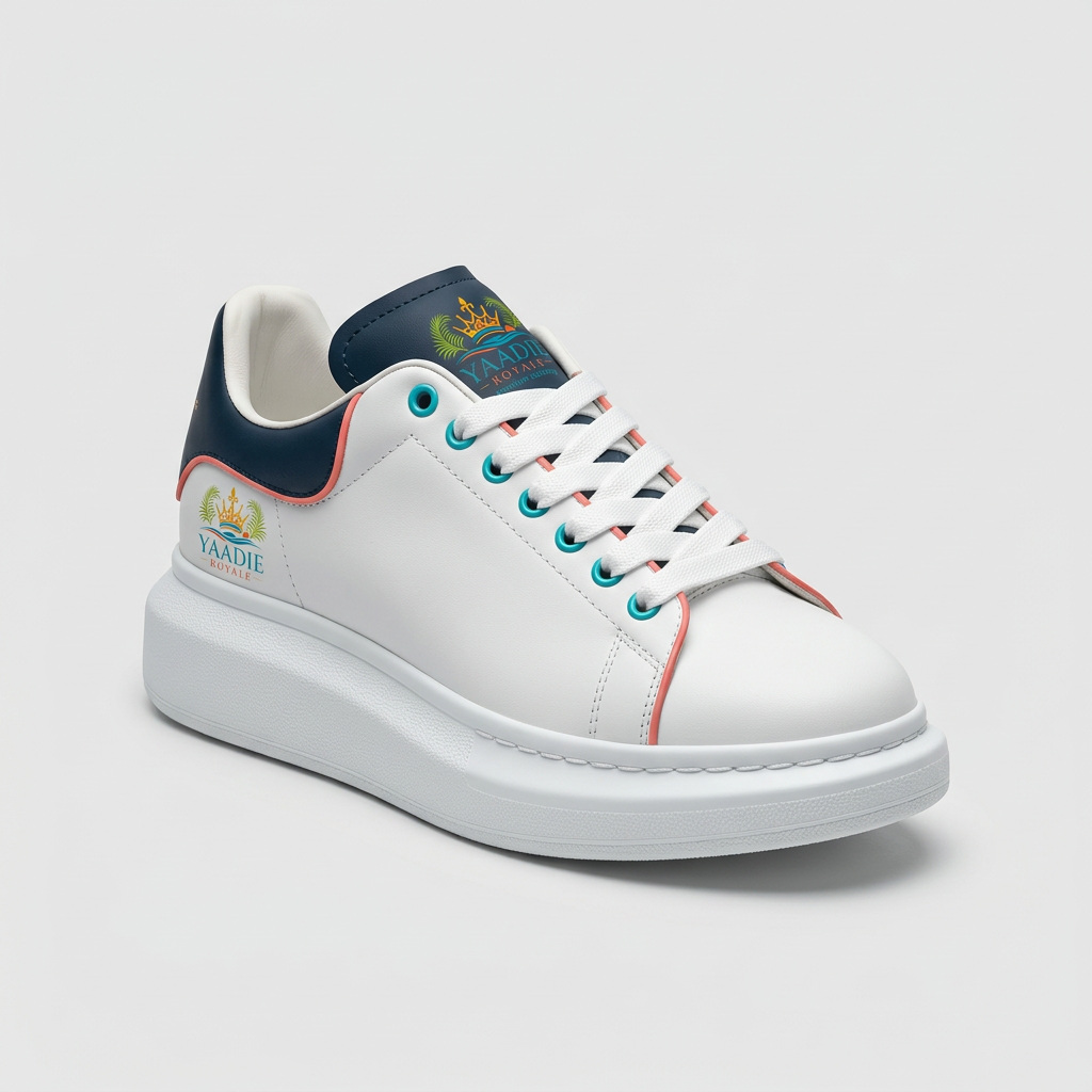 Yaadie Royale white platform sneaker with crest logo