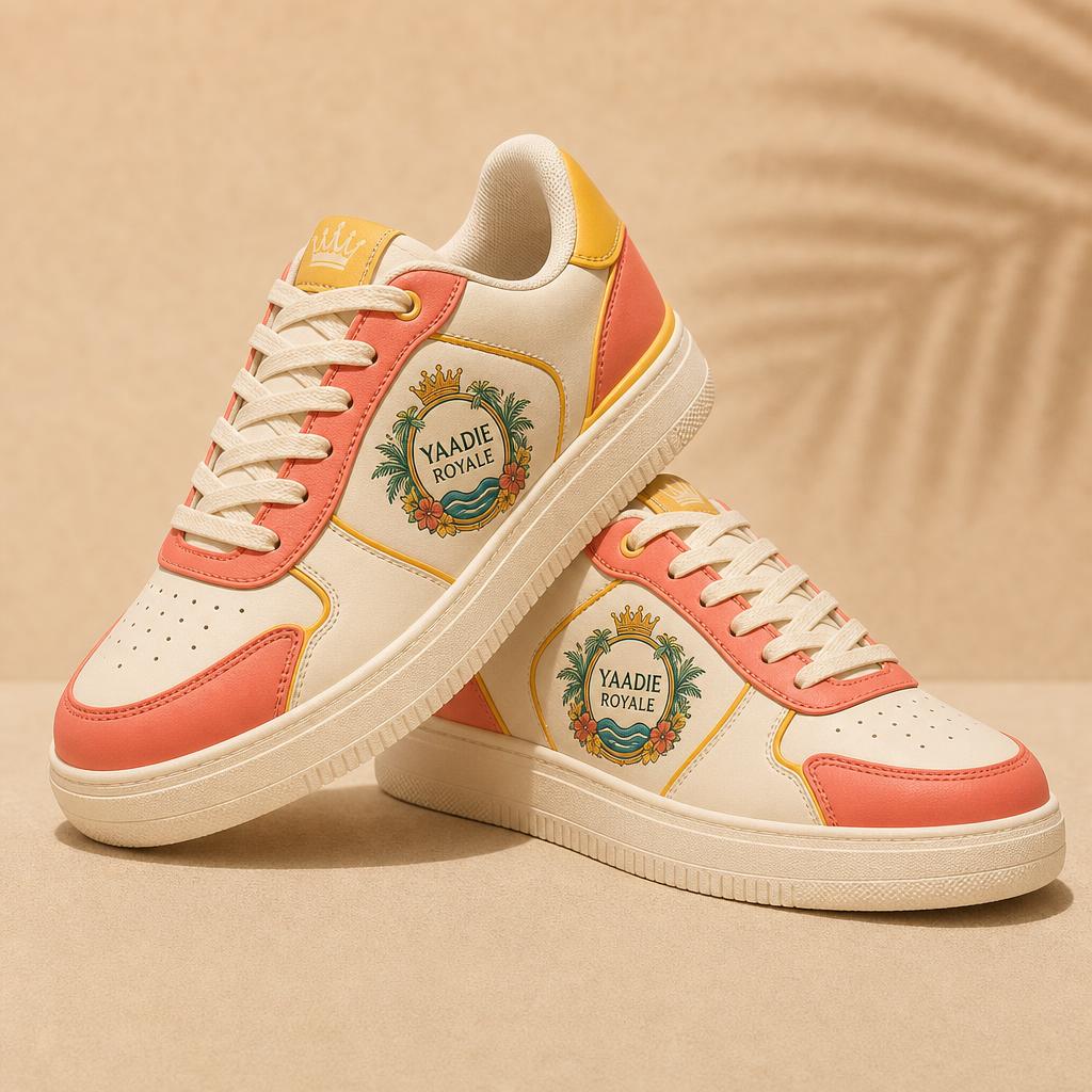 Yaadie Royale women's cream court sneaker with the crest logo